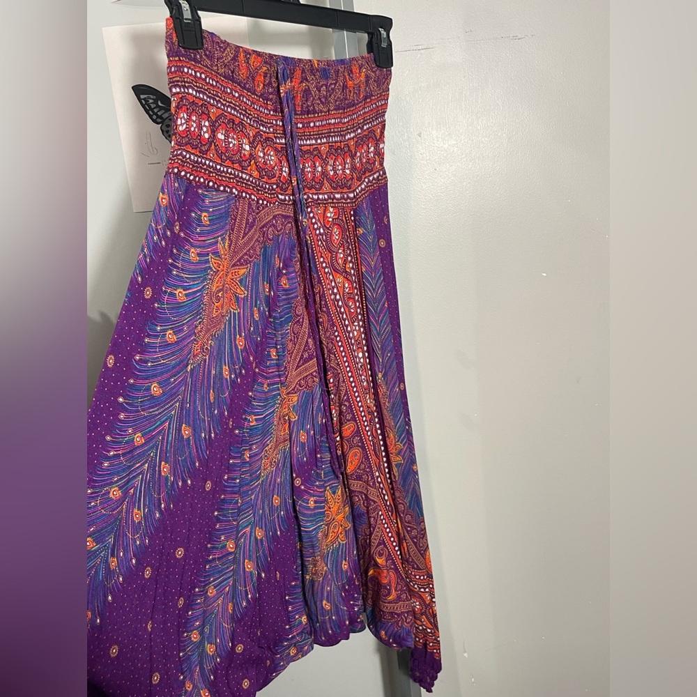 Rayon Harem Romper Dress Made in Thailand Peacock Pattern Smocked Waist & Leg